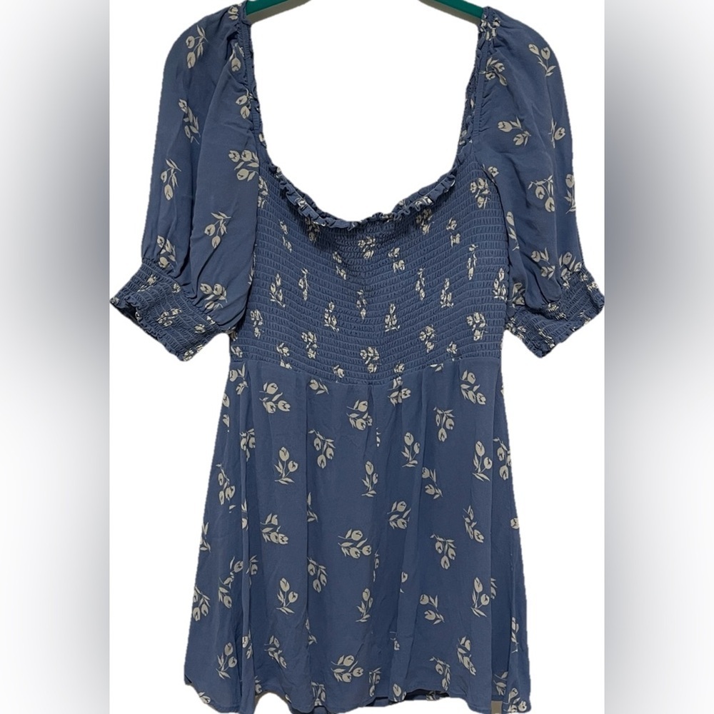Reformation Blue Floral Smocked Top Puff Sleeve Cottagecore Fairy Prairie Sz 12 - Picture 3 of 9